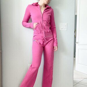 RARE Vintage Y2K Juicy Couture Pink Hooded Zip-Up Jacket + Matching Sweatpants